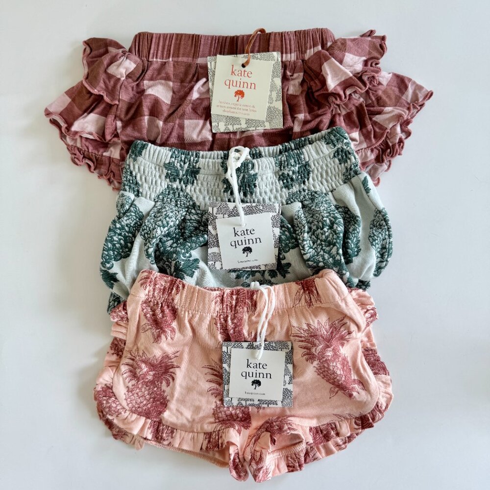 Kate Quinn Ruffle Bloomer Bundle | 3PC NWT | Mixed Prints & Bamboo | 12–18M